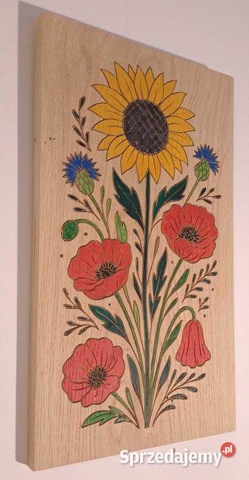 Piękna ozdoba z drewna słonecznik maki chabry zachodniopomorskie