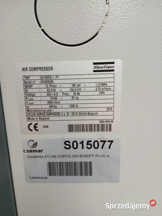 Sprężarka śrubowa ATLAS COPCO GA18VSDFF PLUS