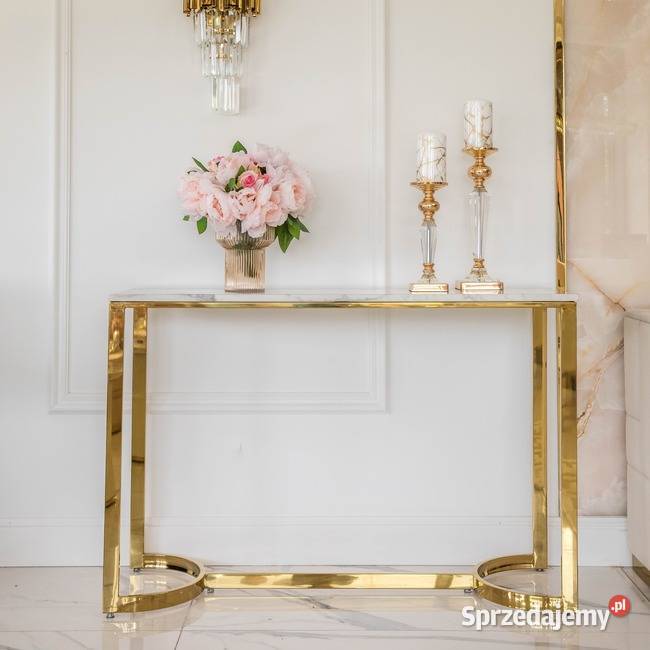 Nowoczesna konsola złota glamour z białym blatem mazowieckie Warszawa