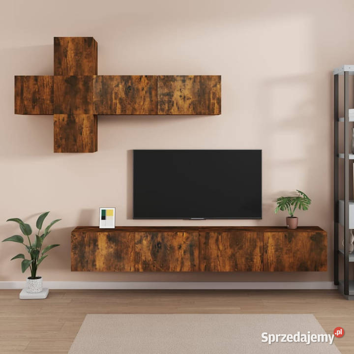 Zestaw 7 szafek TV przydymiony dąb materiał mazowieckie