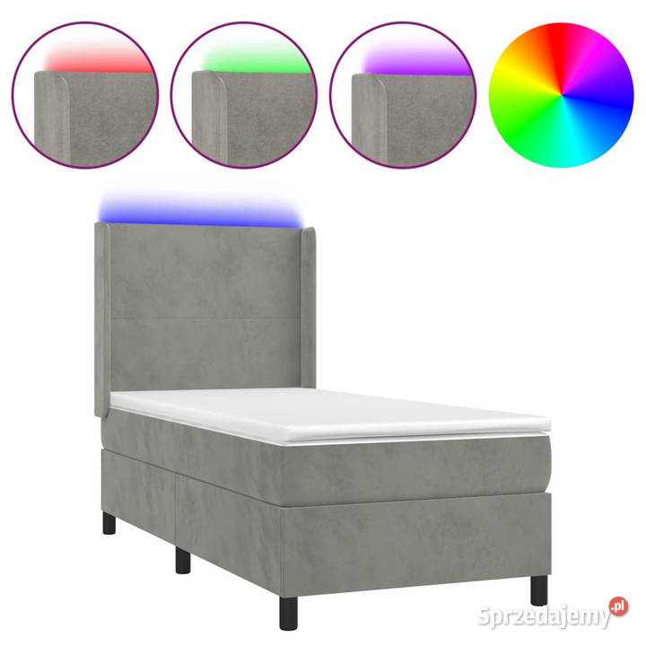 Łóżko kontynentalne z materacem i LED szare 128cm sprzedam