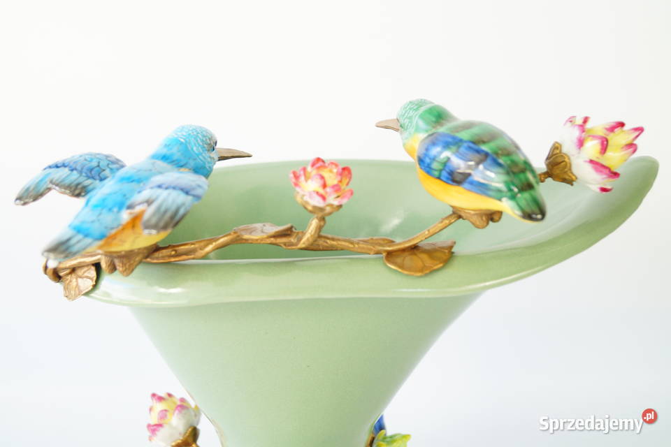 Porcelanowy wazon ptaki kolibry porcelana z wielkopolskie Gizałki