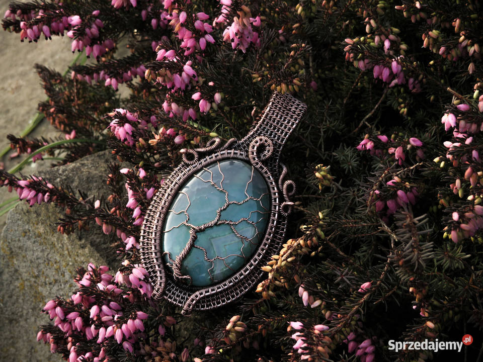 Dwustronny miedziany wisior drzewo życia zielony Wieliczka