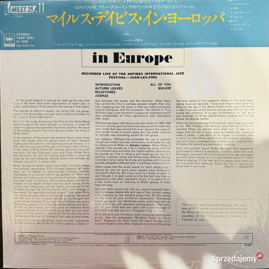 Miles Davis Miles Davis In Europe EXM Japan Obi płyta winylowa mazowieckie Warszawa