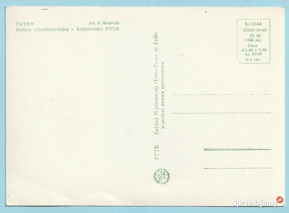 POLSKA TATRY DOLINA CHOCHOŁOWSKA 1965 1300 łódzkie
