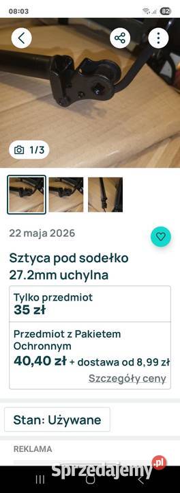 Sztyca pod sodełko 272mm uchylna Warszawa