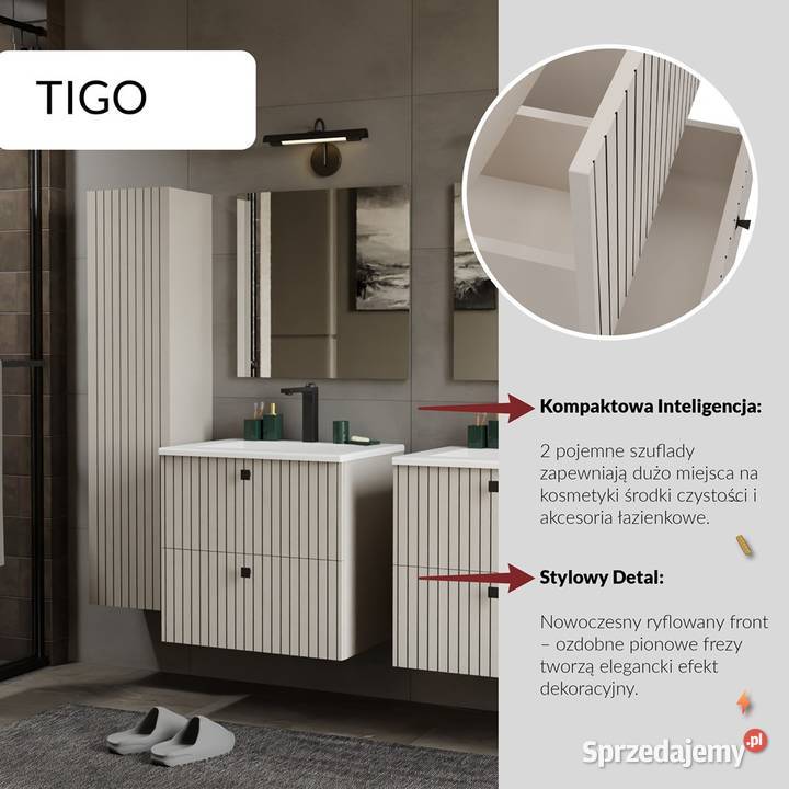 Szafka pod umywalkę TIGO 60 2S Kasztan Ryflowany 60cm sprzedam
