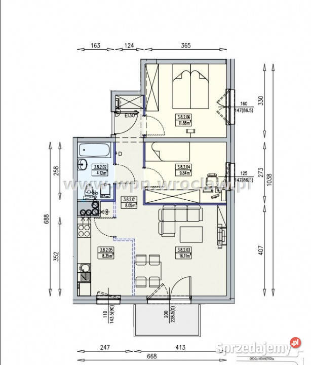Mieszkanie Wrocław 584m2 3 pokoje Liczba pokoi 3