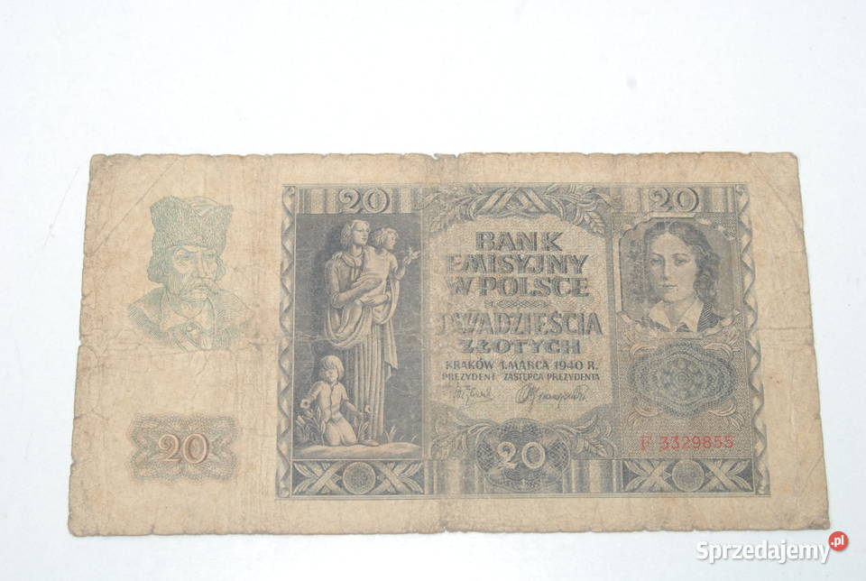 Stary banknot 20 złotych 1940 antyk unikat Cieszyn