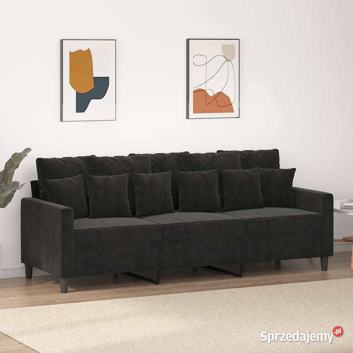 Sofa 3osobowa czarny 180 tapicerowana aksamitem Warszawa