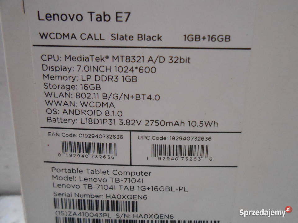 Tablet Lenovo Tab E7 Gwarancja Tablety i palmtopy śląskie sprzedam