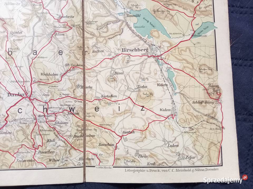 Stara mapa na płótnie Północnych Czech wydanie Świdnica