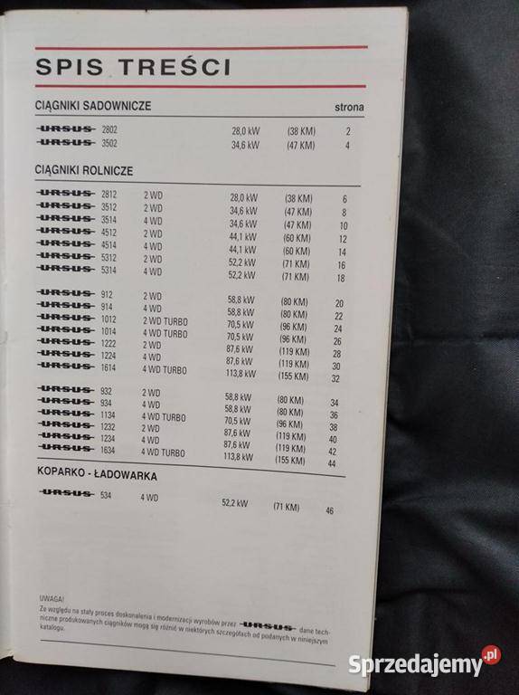 Katalog mini folder Ursus 2812 3512 4512 4514 Rok wydania 1995 Lublin