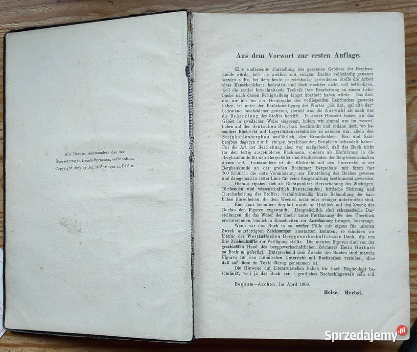 Bergbaukunde Heise Herbst Fritzche band I II Antykwariat Sosnowiec