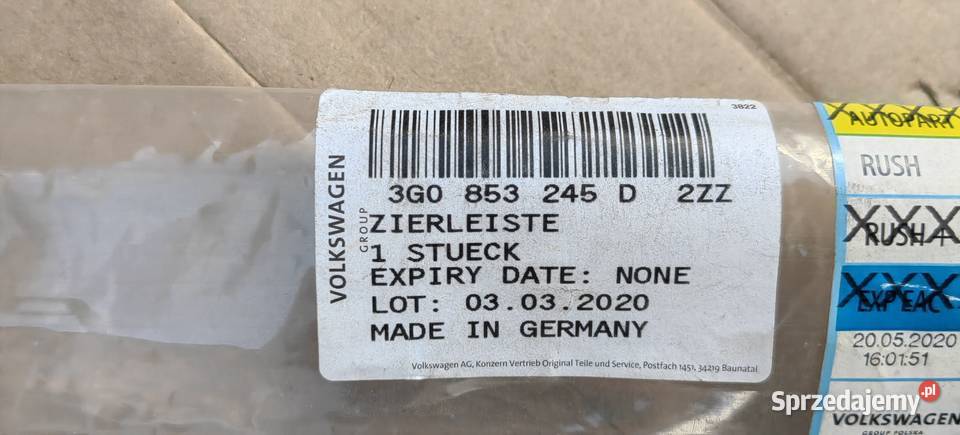3G0853245D 2ZZ LISTWA ZDERZAKA VW Passat B8 Rożnów