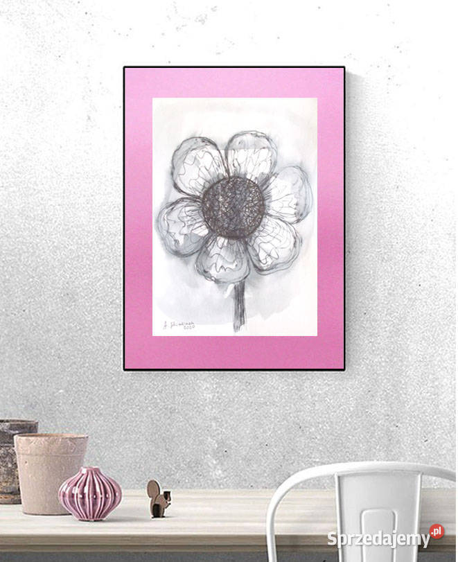 szary obraz różowy rysunek do pokoju odcienie szarości Opole