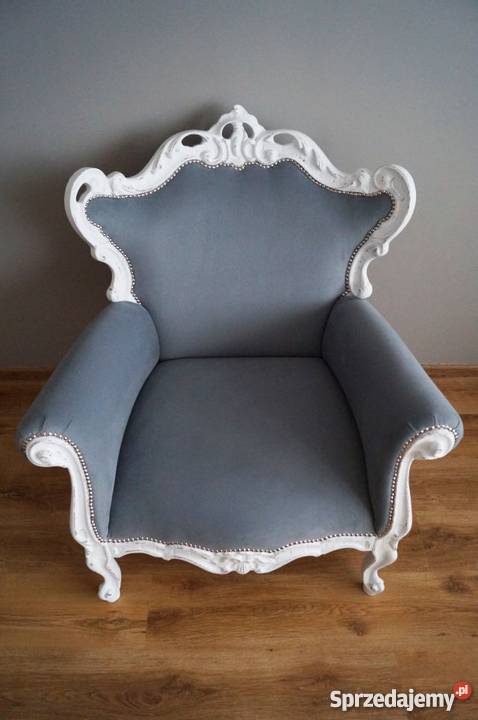 Fotel barokowy shabby chic szary