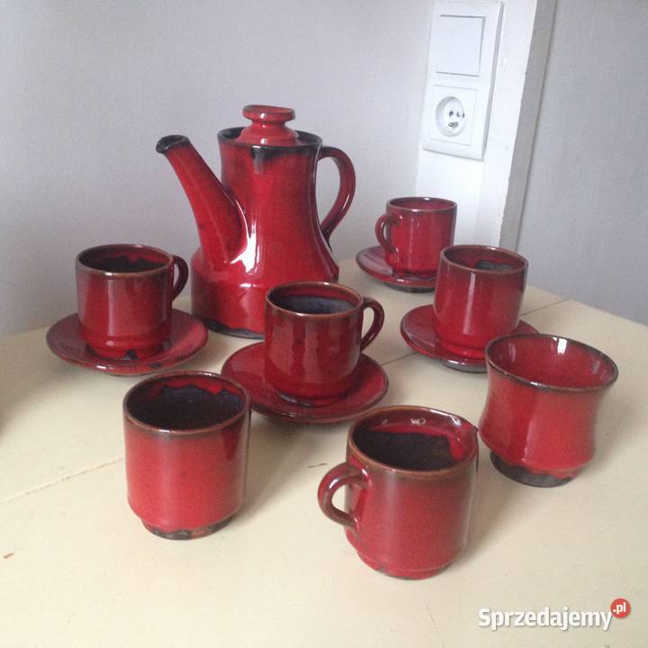 Serwis kawowy pięknie szkliwiony Ceramika i szkło