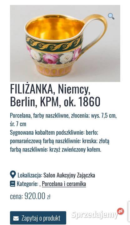 KPM BERLIN 1860
Filiżanka z talerzem deserowym sprzedam