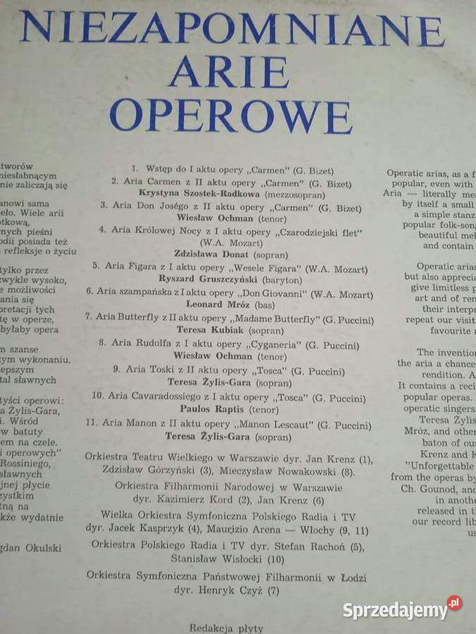 PŁYTA WINYLOWA NIEZAPOMNIANE ARIE OPEROWE Kultura i Rozrywka Piła
