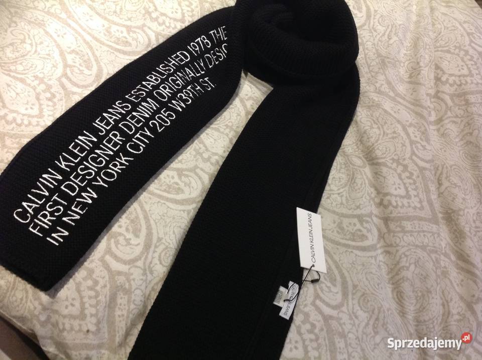 Czarny Długi Gruby Szalik Szal CALVIN KLEIN NOWY Uniseks Nowa Sól
