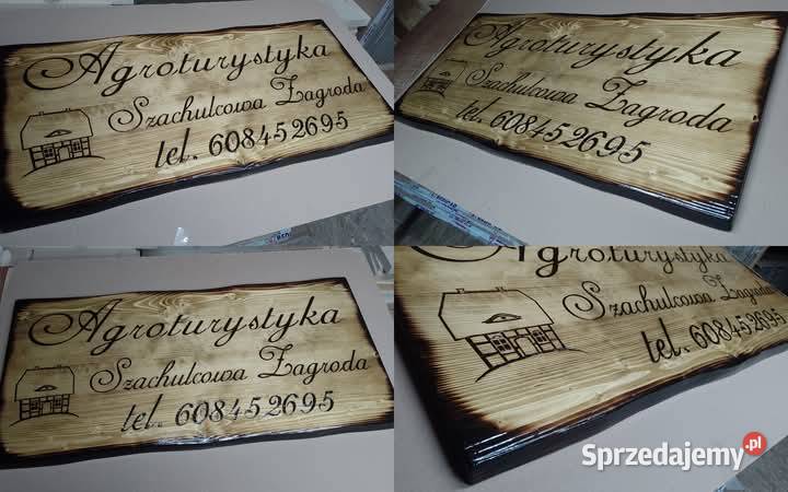Szyld 170 grawerowany na drewnie REKLAMA projekt Roczyny