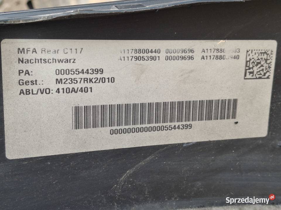 MERCEDES CLA W117 C117 ZDERZAK TYŁ TYLNY PDC osobowe Bieleń