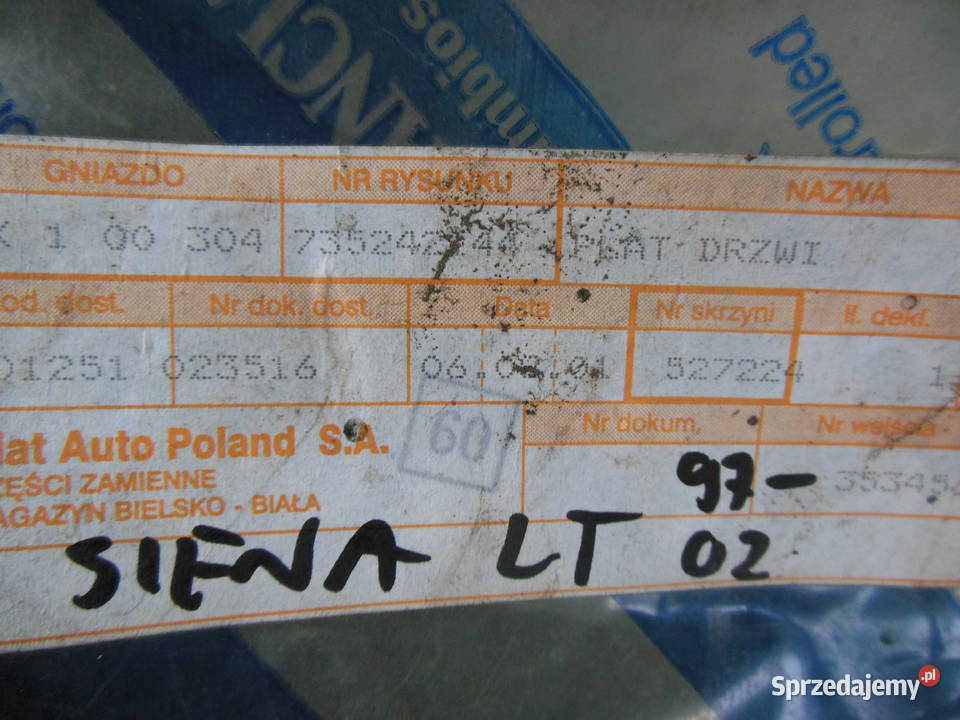 735242144 Płat poszycia drzwi tył lewych Siena