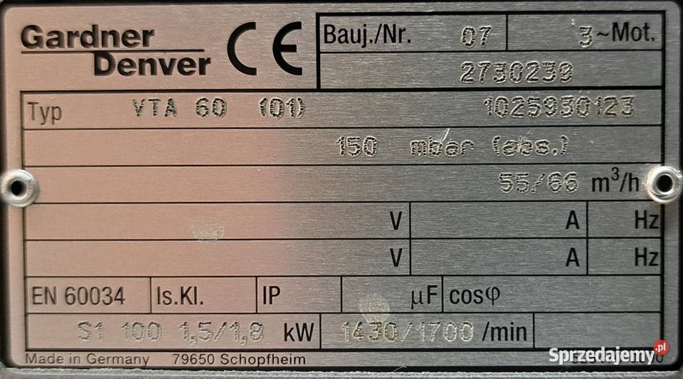 Pompa Próżniowa Gardner Denver VTA60 Pleszew