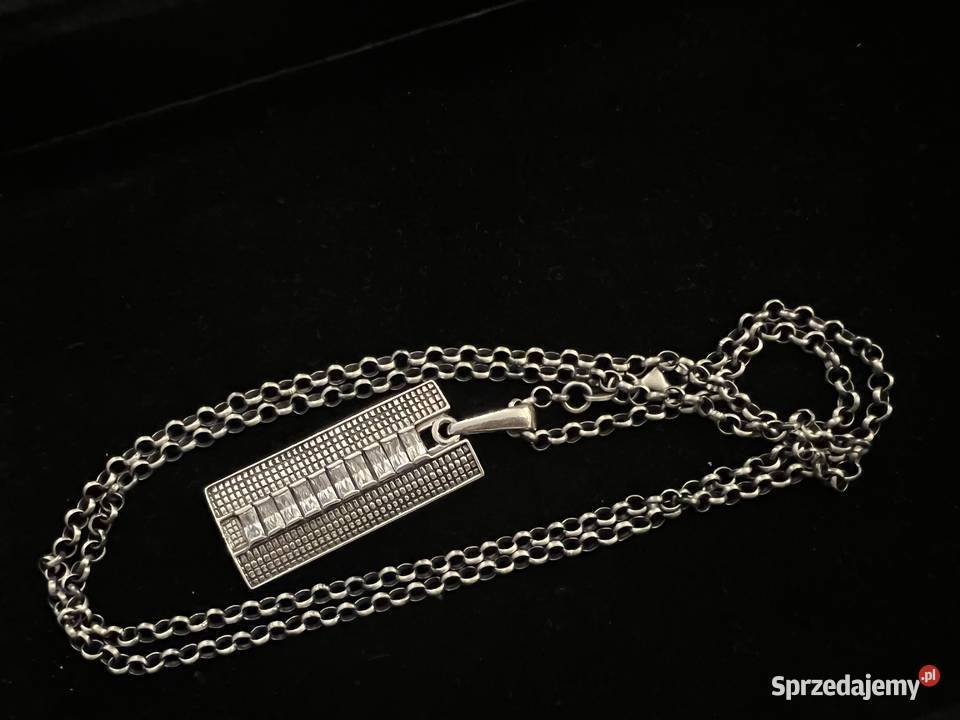 Srebrna zawieszka wisior cyrkonie długi łańcuch Warszawa