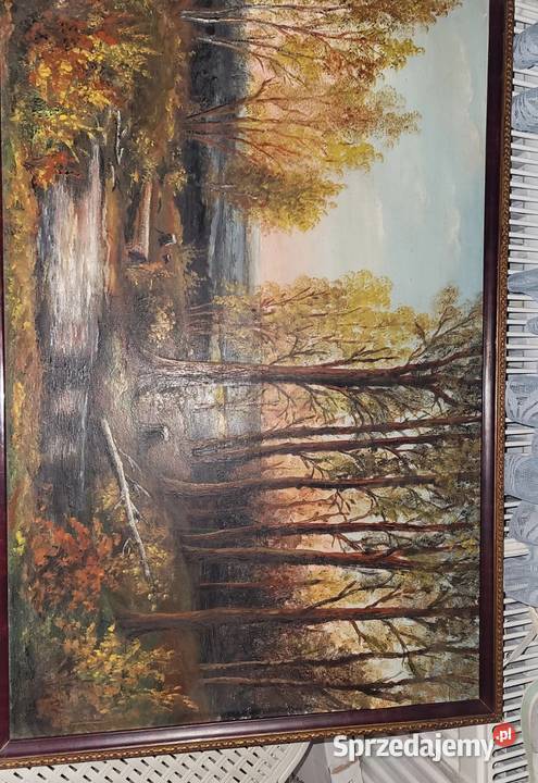 Obraz pejzaż leśny 1922 rama drewniana małopolskie