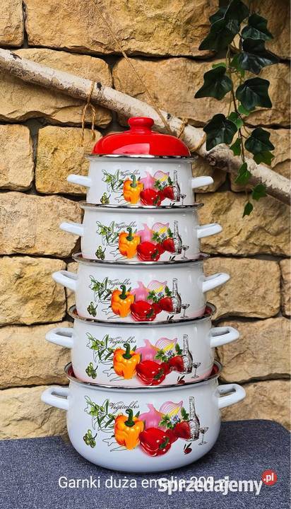 Zestaw garnkow emaliowanych 5 sztuk z pokrywkami Pasłęk