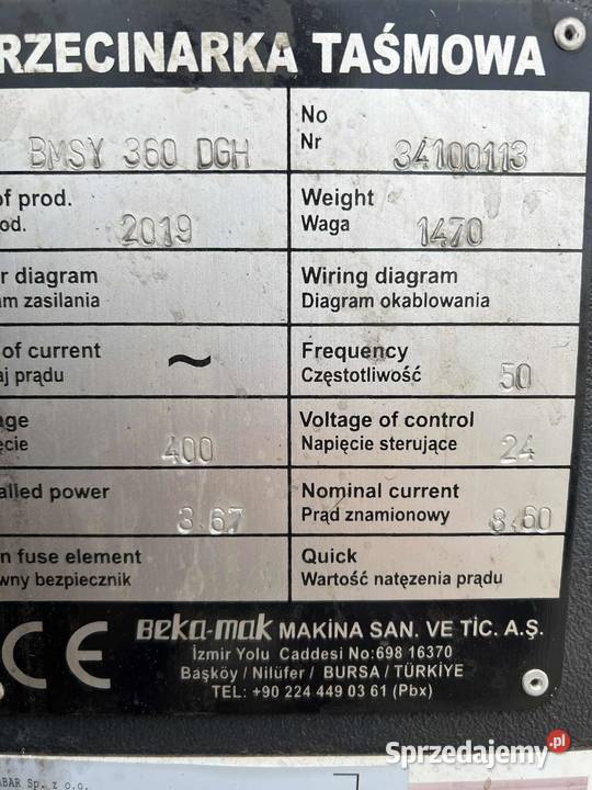 Piła Taśmowa Bekamak BMSY 360DGH 2019r łódzkie Bratoszewice