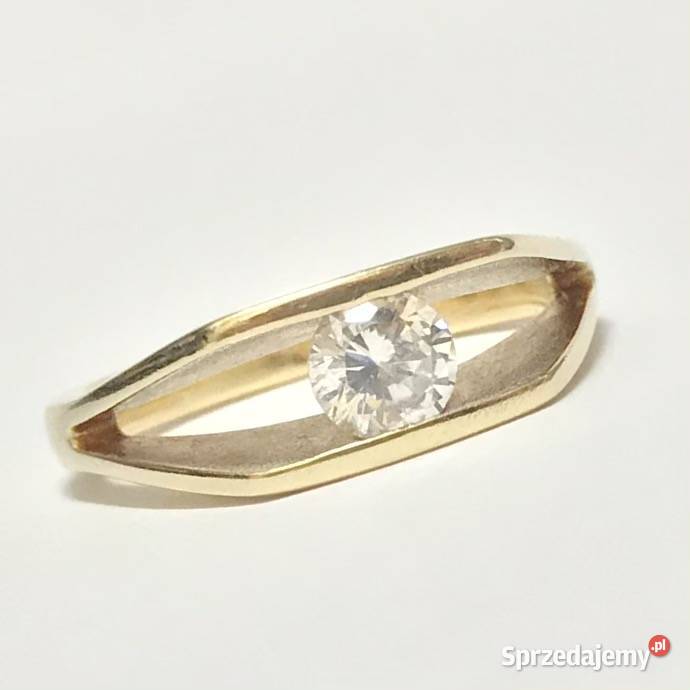 Złoty PIERŚCIONEK zaręczynowy 14K cudny KAMIEŃ