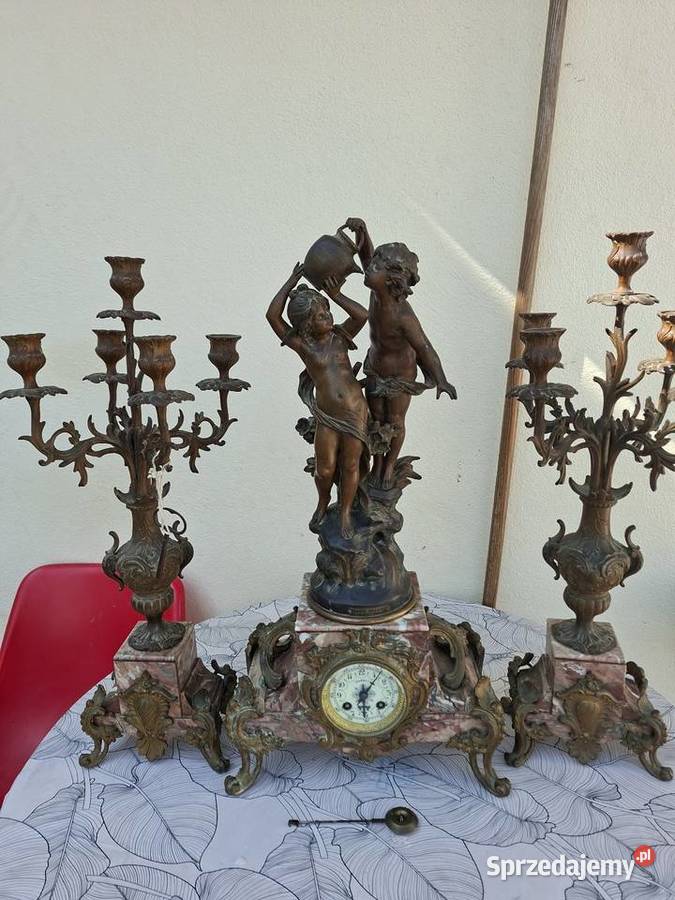 Kominkowy zegar francuski plus dwa kandelabry Rzeszów