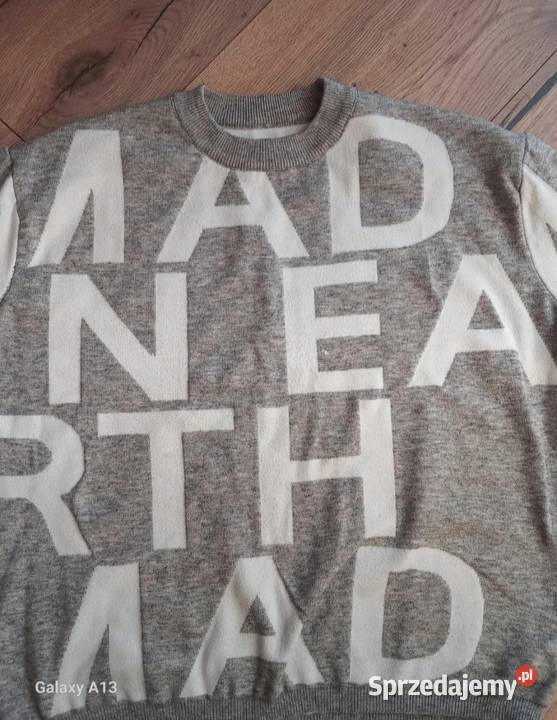 Szary sweter z napisem mad nearth mad luźny Kietlów sprzedam