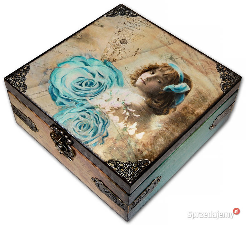 SZKATUŁKA drewniane pudełko GIRL BLUE ROSE 20x20 Bydgoszcz