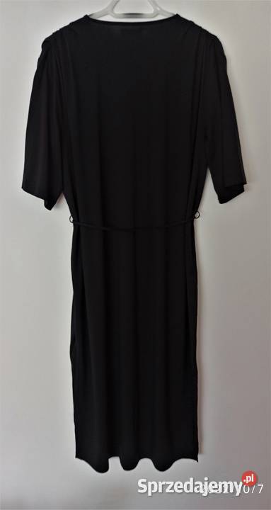 Czarna dzianinowa sukienka midi z rozporkami Bez wzoru Radzyń Podlaski