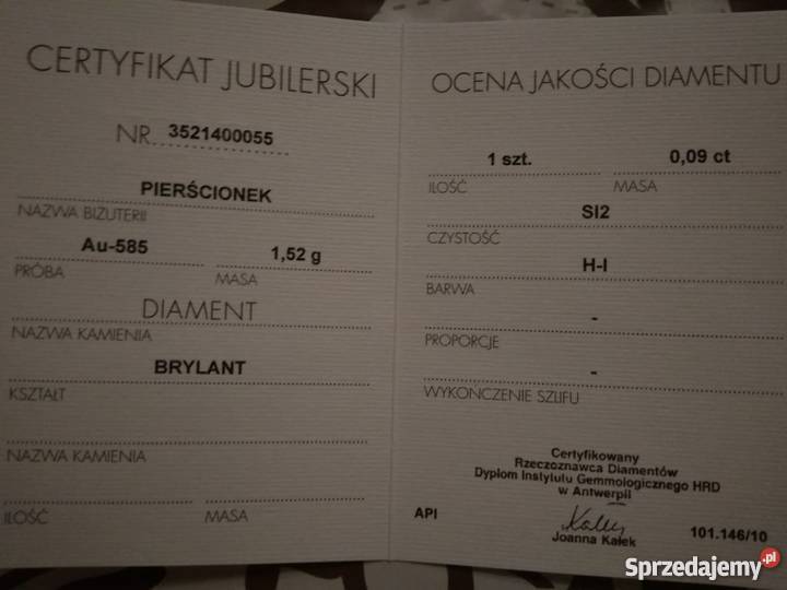 Pierścionek zaręczynowy APART złoty z diamentem Kraków