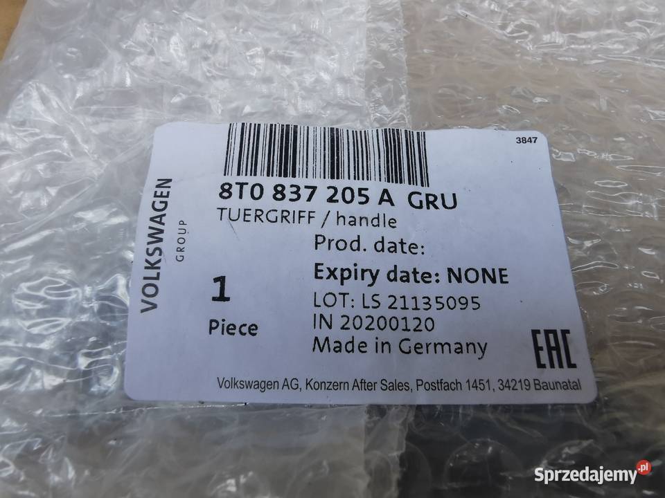 Klamka drzwi lewa lh audi A5 8T 8T0837205A nowa sprzedam