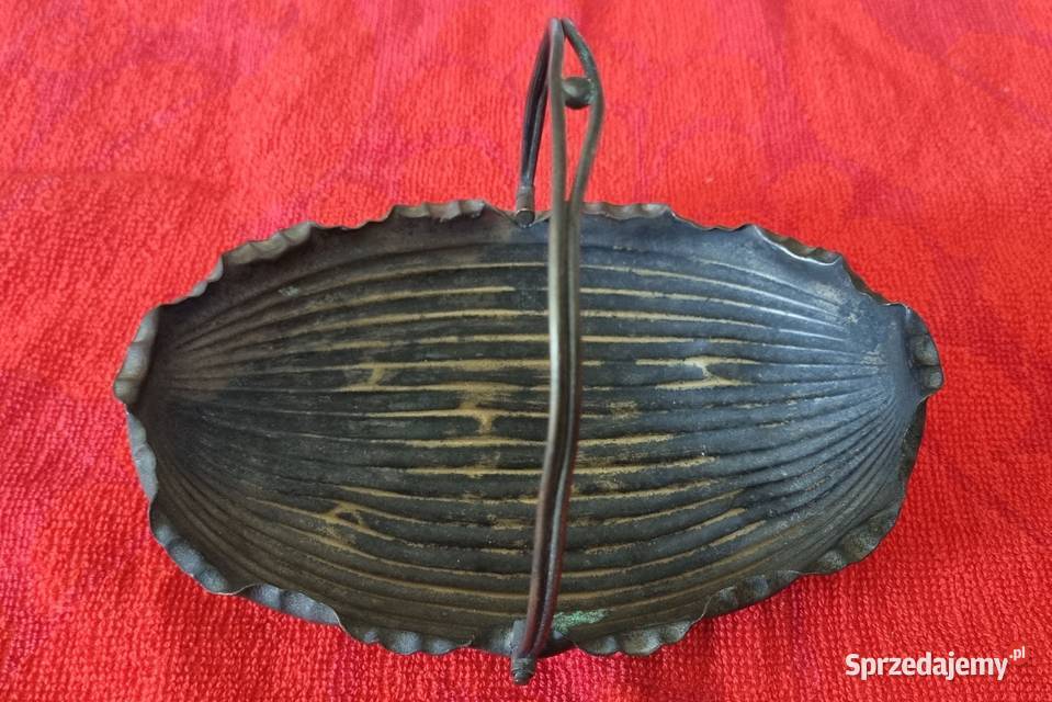 Zabytkowa mosiężna patera z uchwytem koszyk Warszawa
