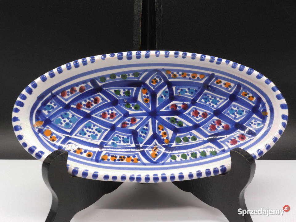 RĘCZNIE MALOWANY CERAMICZNY PÓŁMISEK OWALNY STYL Raszków