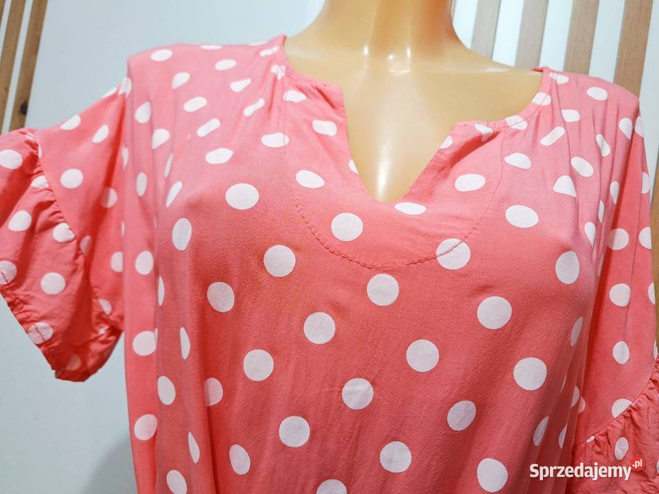 LXL Sukienka lato koralowa kropki