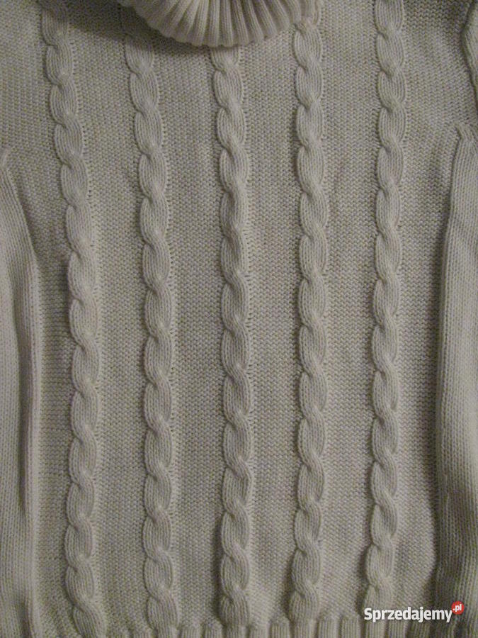 Biały sweter z golfem ścieg warkocz 100 bawełny Swetry i golfy Warszawa