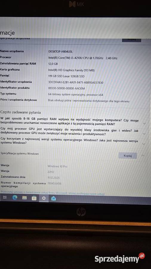 HP PAVILION 17 i54210U 12Gb RAM 128 GB ładny Ozimek