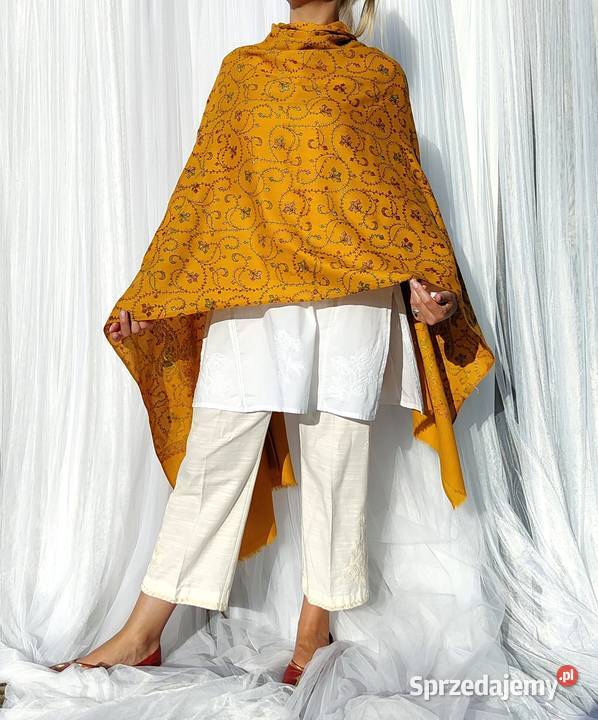 Szal orientalny żółty indyjski haftowany haft Dla kobiet Szczecin