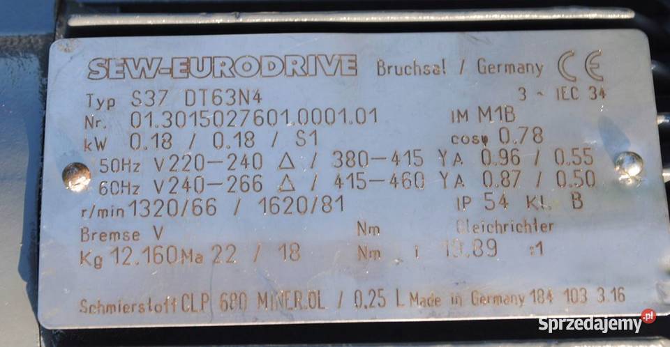 Motoreduktor kątowy 018kw 66obrmin SEW Pozostałe lubuskie Kargowa