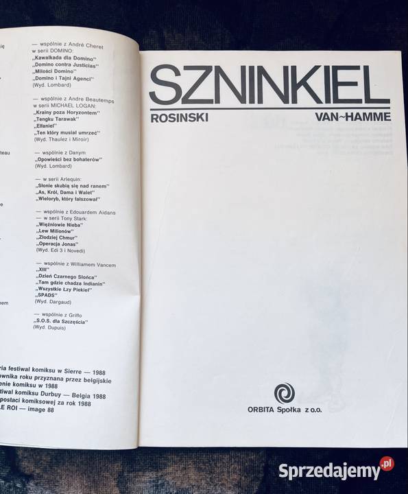 SZNINKIEL Rosiński VanHamme 1988 wyd 1 Format Kultura i Rozrywka