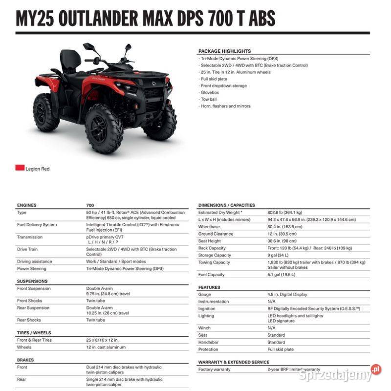QUAD CanAm Outlander DPS T 700 Legion Red T3b małopolskie Nowy Sącz