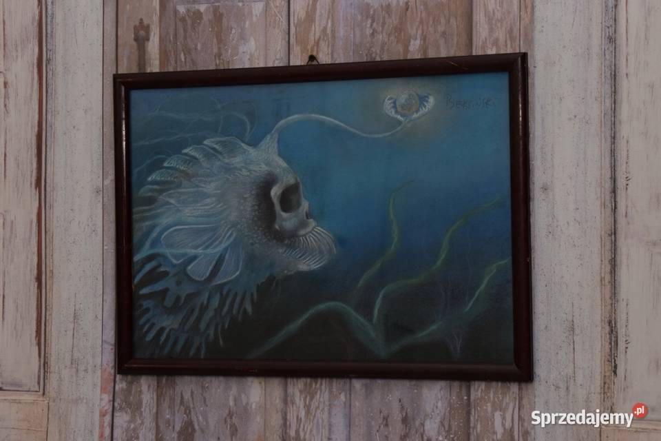 Beksiński Pastel na Kartonie Potwór Stary Obraz Malarstwo Kraków